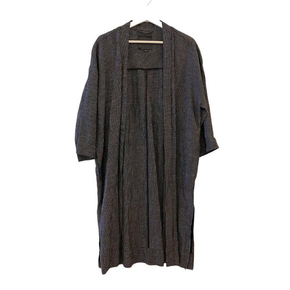 Madewell Long Robe Jacket in Grid Pattern Open Front Pockets Linen Small - Picture 2 of 12
